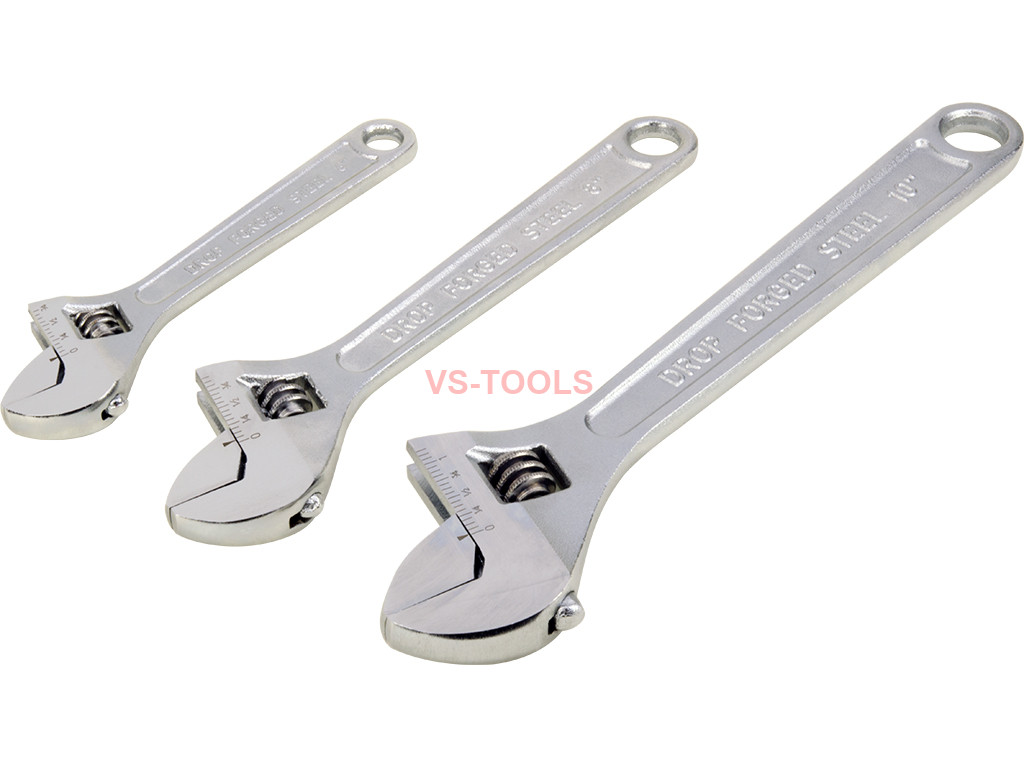 3Pcs Tolsen 6/8/10inch Crescent Adjustable Wrench Set SAE Metric Scale